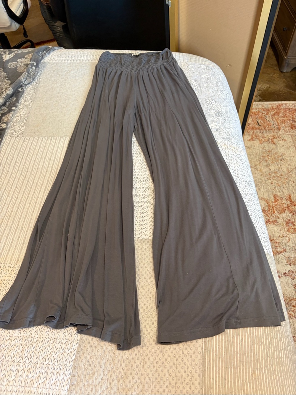 Wide Leg Smocked Waist Pants - Gray - Picture 4 of 5